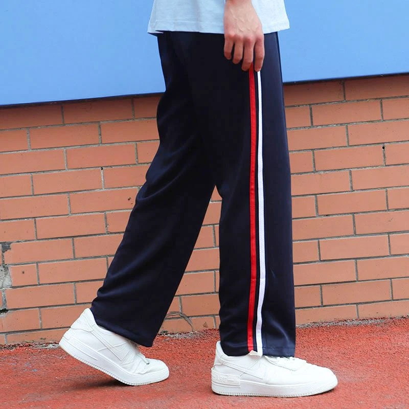 春夏秋季藏蓝色校服裤子二条杠白红条初高中小学生藏青色运动校裤