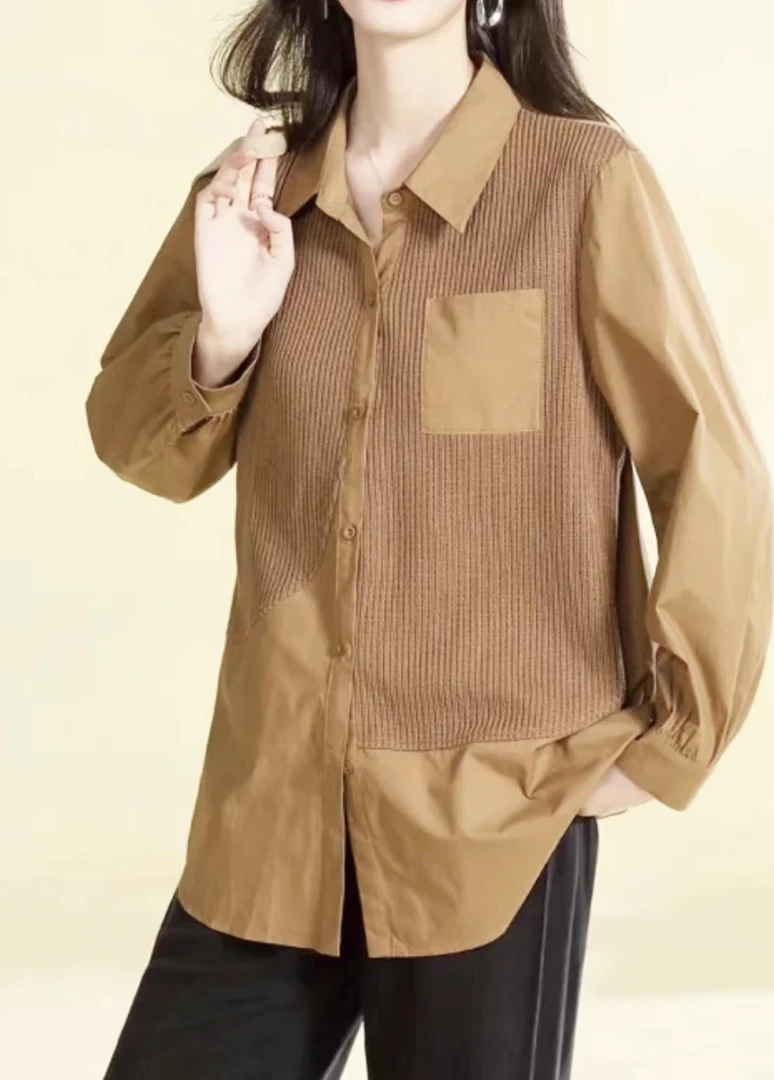K21 2023秋装新款休闲宽松时尚拼接长袖衬衣