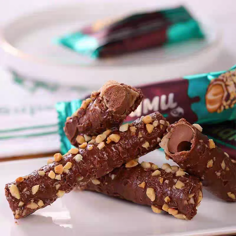 俄罗斯进口巧克力夹心椰蓉手指棒黑巧克力榛子味香酥可口糖果零食