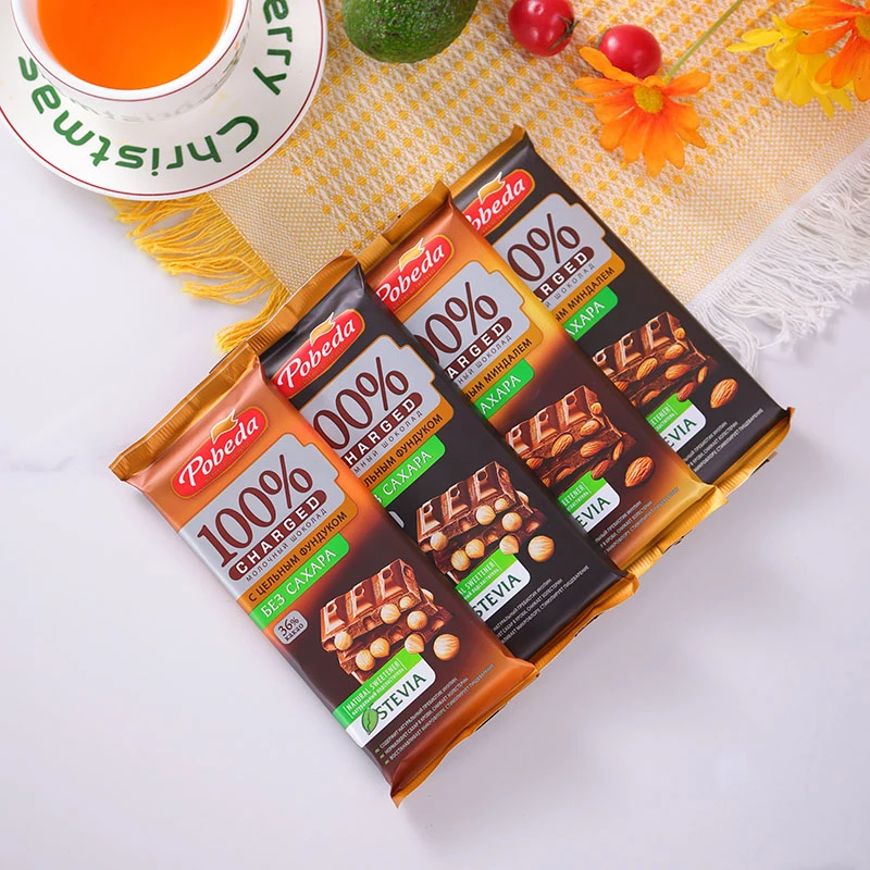 巧可胜牌俄罗斯原装进口夹心黑巧无蔗糖整颗坚果巧克力90克巴旦木