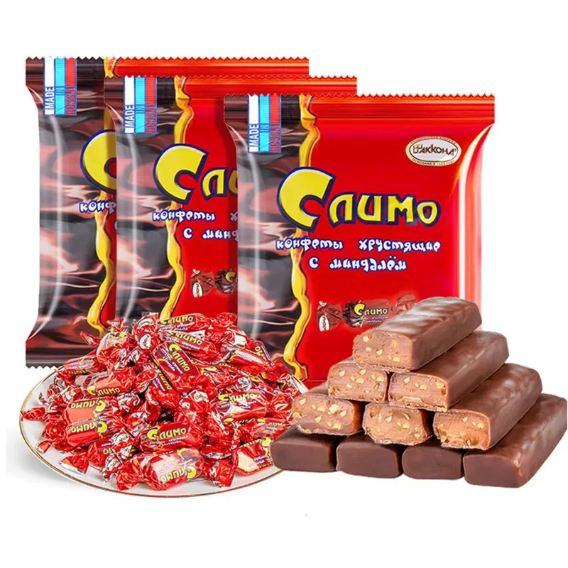 俄罗斯进口红皮糖扁桃仁巧克力味夹心糖500克