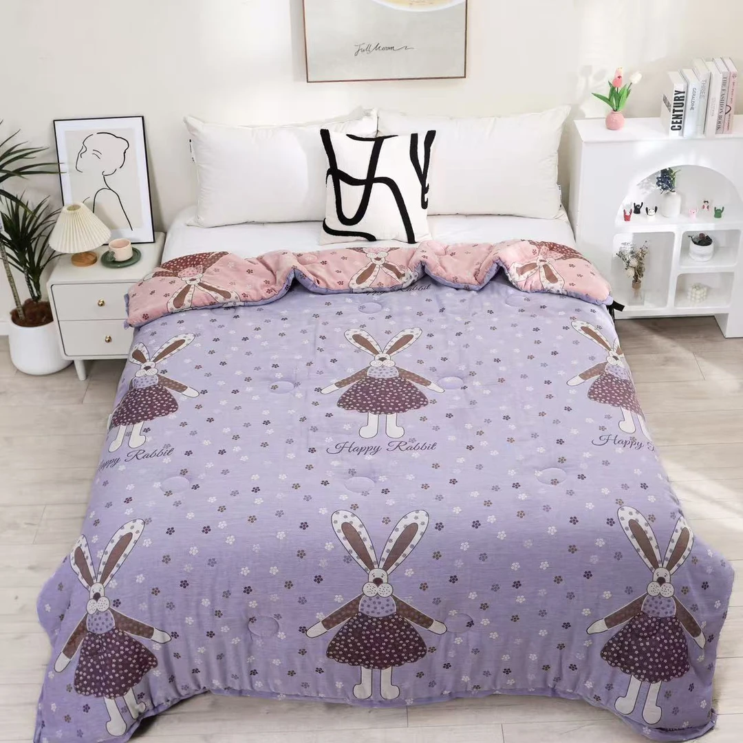 【快乐兔-粉紫】 200cm*230cm色织双层有氧纱卡通被子
