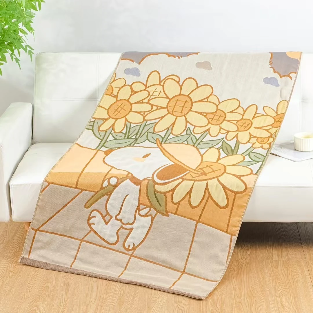 【向日小狗】多层纱布大浴巾流苏款80*160cm