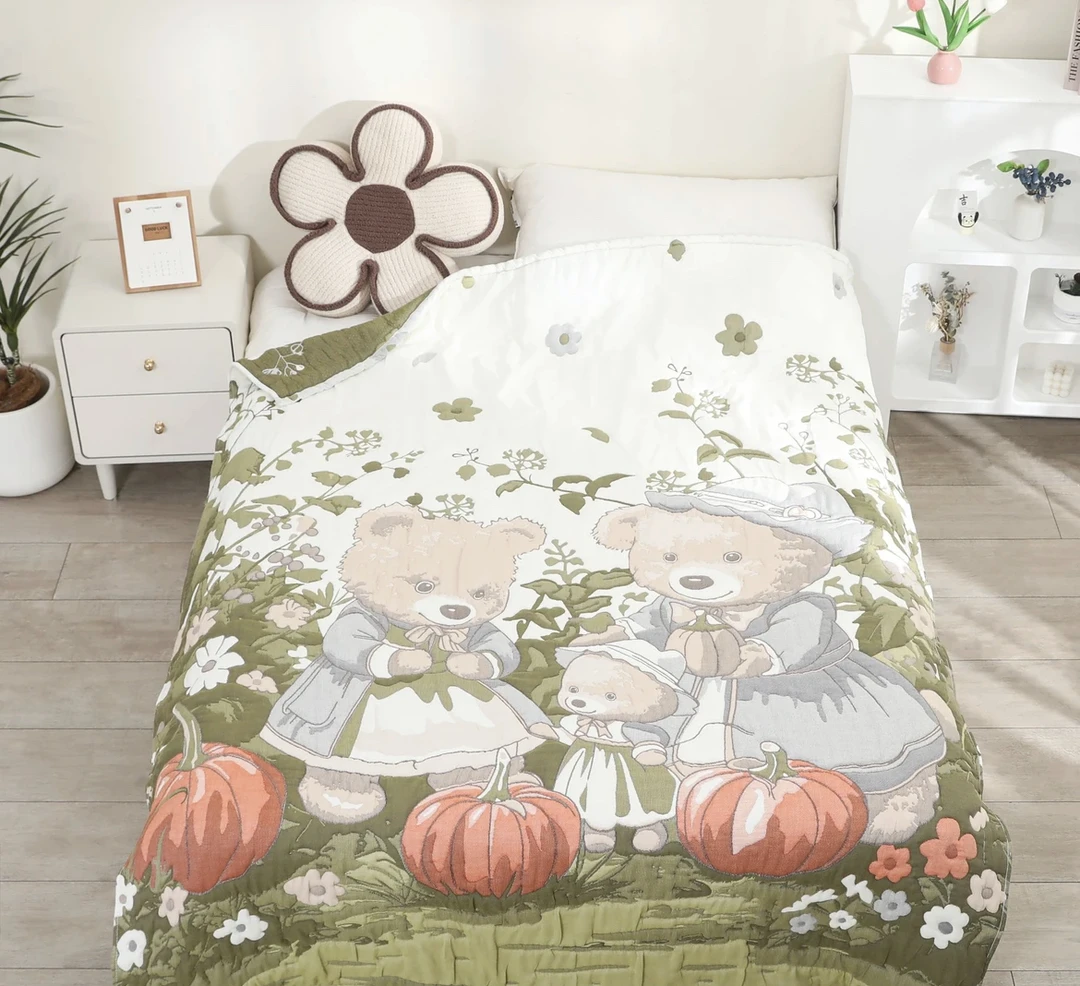 【南瓜熊】 150cm x 200cm 多功能轻奢超柔轻奢纱布泡芙被