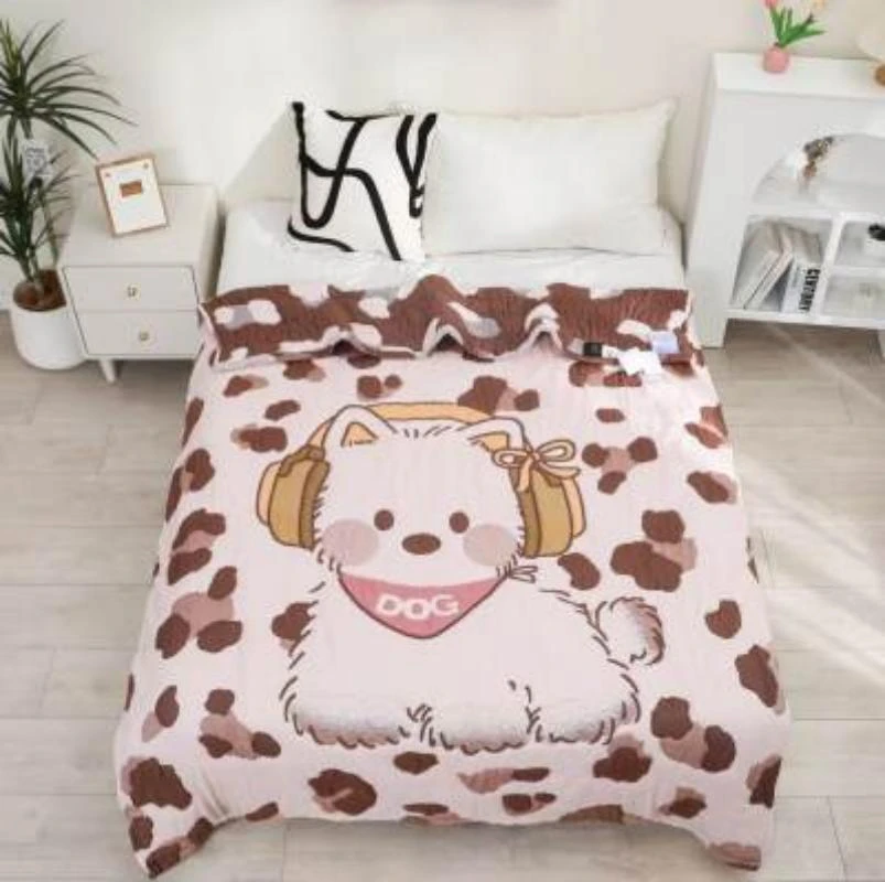 【豹纹狗】 120*150cm 多功能轻奢超柔轻奢纱布泡芙被