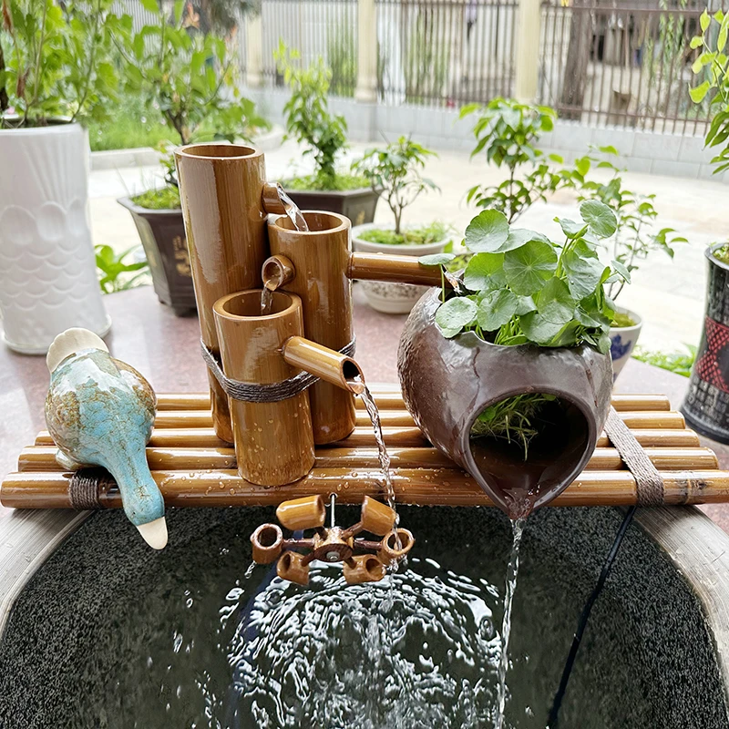 陶瓷流水罐循环装饰客厅摆件水培绿植田园风过滤缺口鱼缸造景