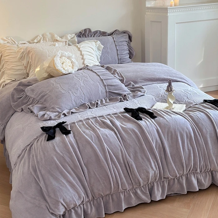 【艾】法式轻奢冬季加绒牛奶绒床单四件套-莉希娅公主风双面毛绒