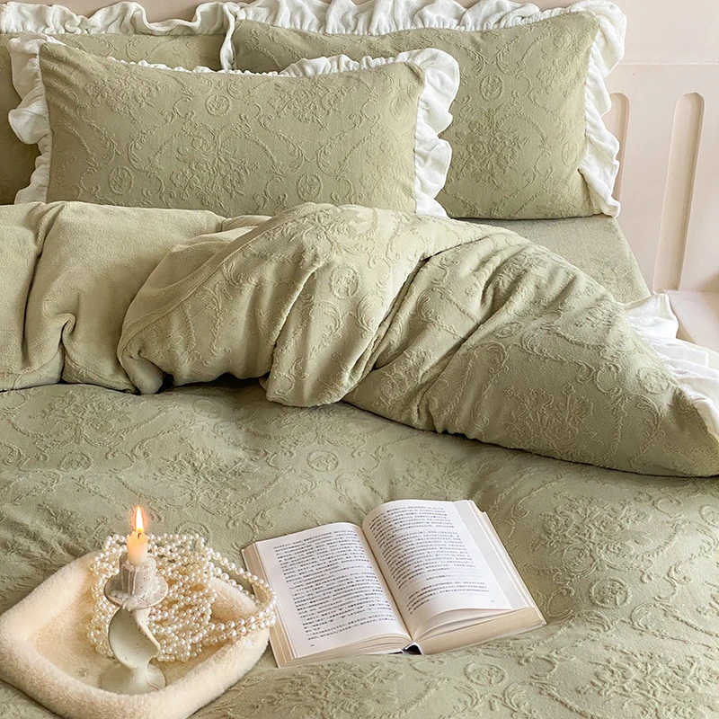 【宸】秋冬新款牛奶绒提花床单四件套妮娜系列保暖加厚可机洗