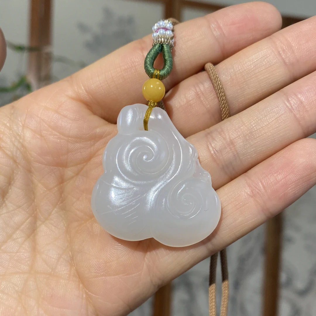 和田玉羊脂白玉“如我心意”如意挂件