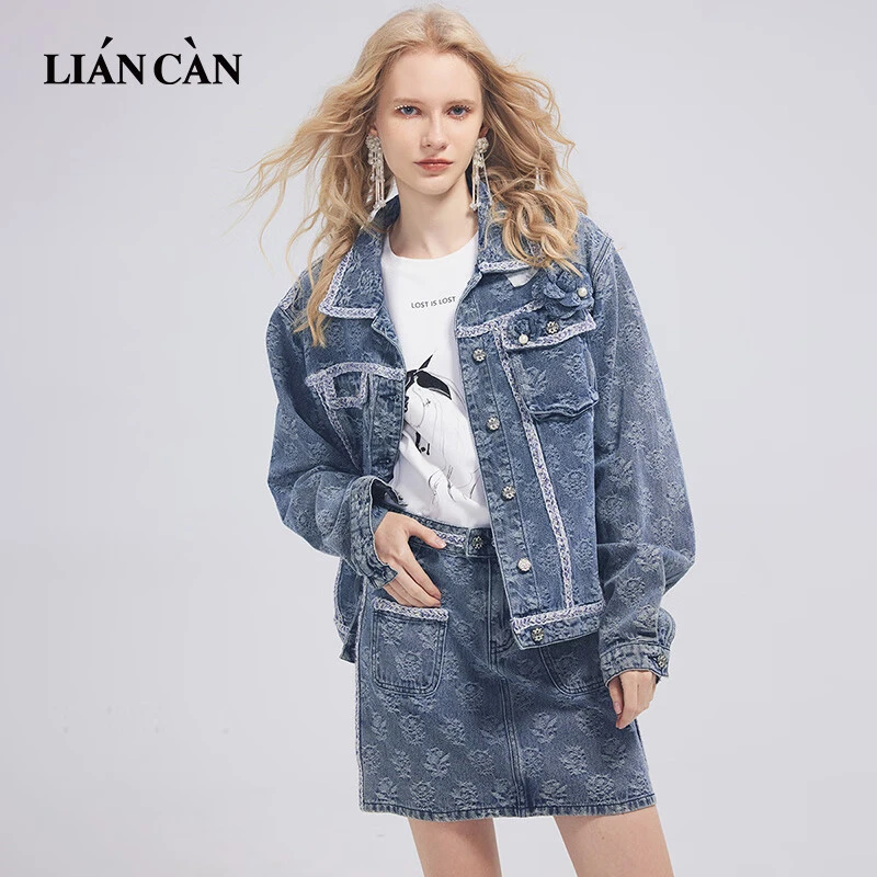 莲灿2025秋冬新浪漫波西米亚风时尚提花牛仔长袖外套7123196001