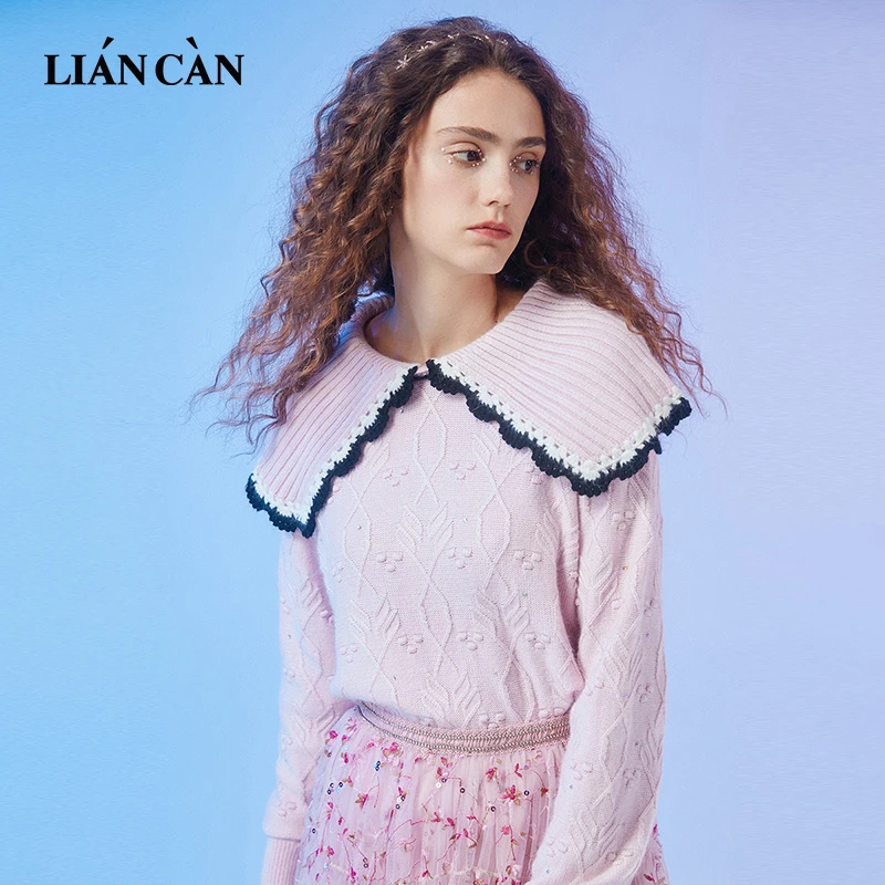 【莲灿】2025年秋冬新娃娃领收腰修身勾织提花毛衣7121434004