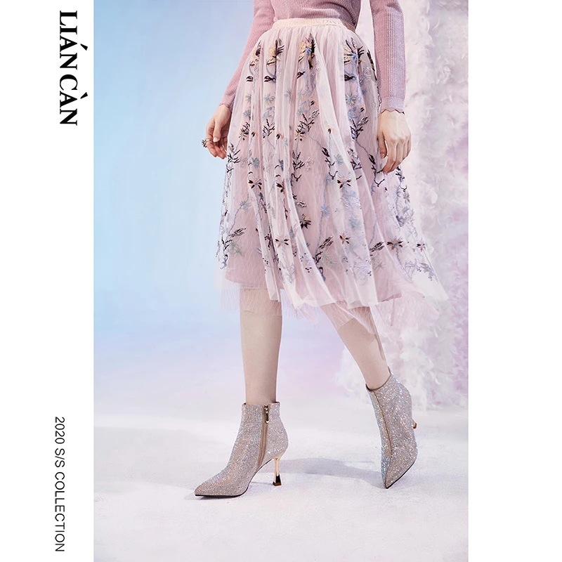 【莲灿】复古设计感浪漫蕾丝网纱松紧腰显瘦蕾丝半身裙7120453003