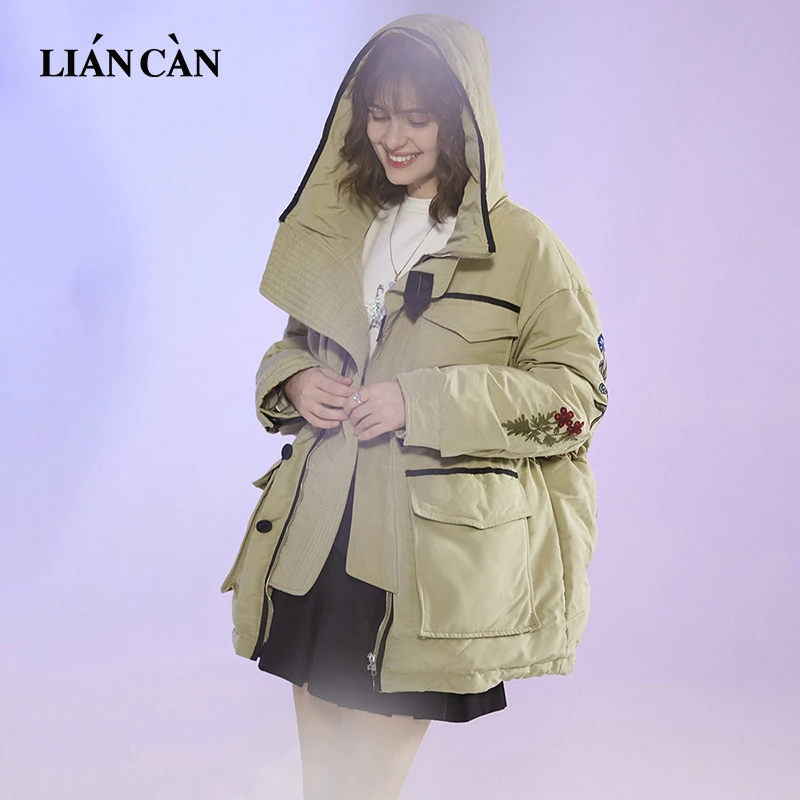 莲灿2024冬新商场同款设计师白鸭绒工装羽绒服71AW374007连帽