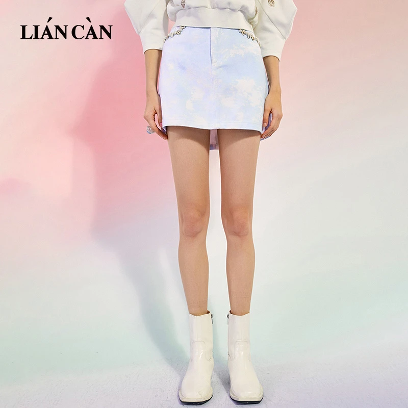 【莲灿】2025波西米亚手缝贝壳珍珠铆钉牛仔半身裙裙7122251002