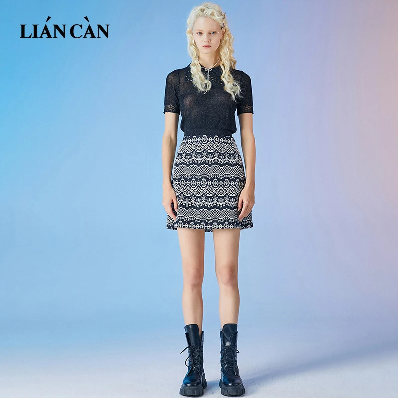 莲灿2025新商场同款波西米亚风隐形拉链蕾丝半身裙短裙7122251005