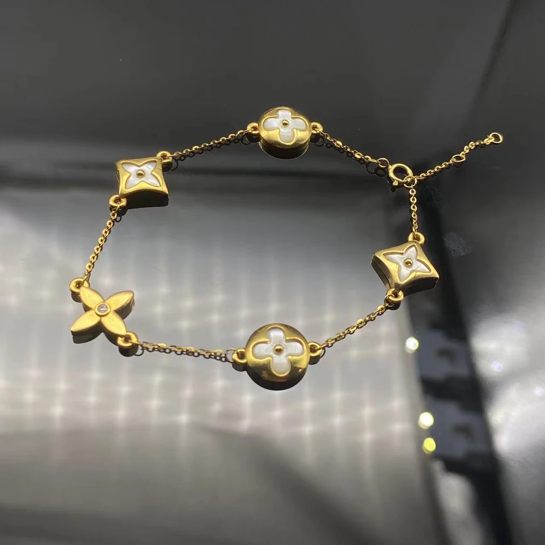 【老铁专属】18k金天然贝母老花五花手链，时尚优雅