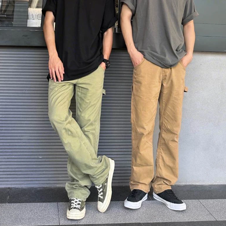 Hans院长 美式休闲水洗长裤工装直筒耐磨街头做旧百搭口袋新款ins