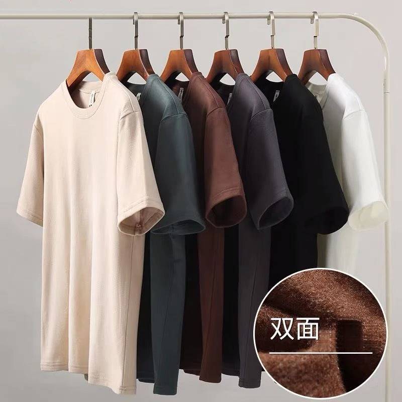 加绒短袖男自发热双面绒保暖男士半袖打底衫上衣短袖T恤男