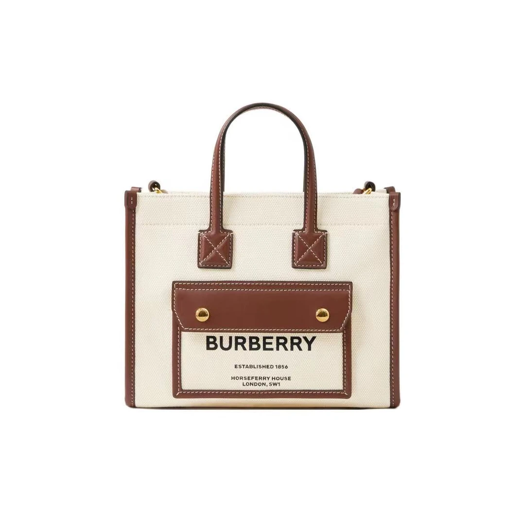 99新 BURBERRY/博柏利 【夏玮玮专属】Freya米棕褐色mini托特包