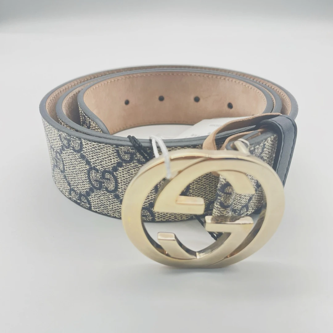 99新 GUCCI/古驰 闲置90码古驰小金扣蓝花皮带，7304101