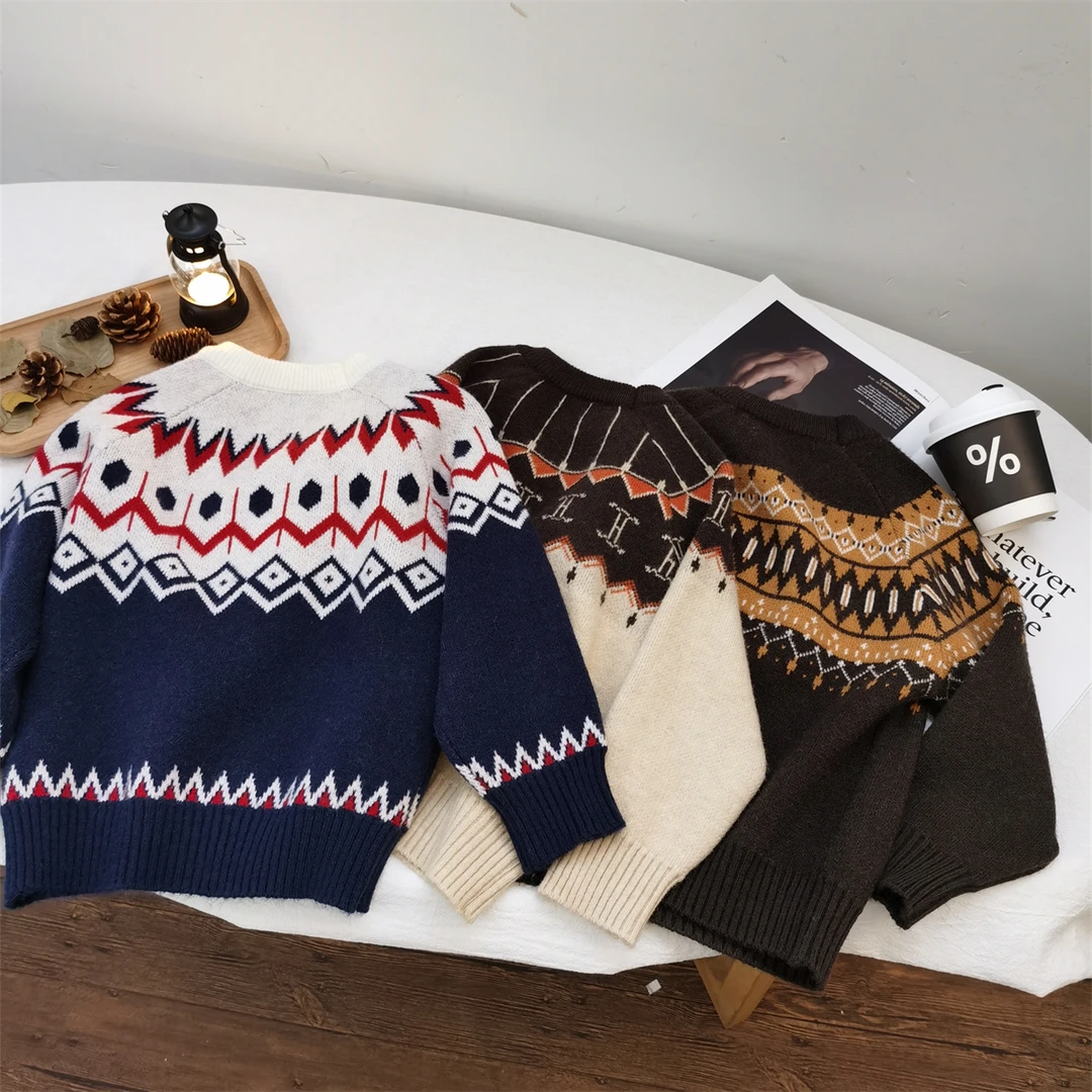 秋冬季儿童毛衣套头加厚保暖圆领男童女童6-12岁宝宝针织打底衫