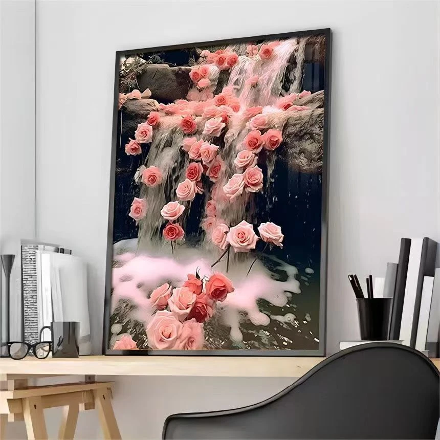 diy数字油画玫瑰手工填色油彩画治愈手工简约花卉客厅柿柿如意画