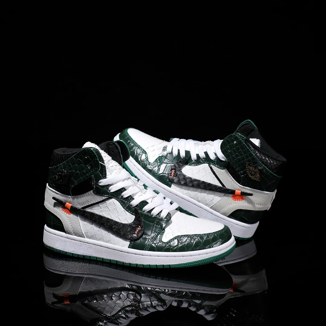 NIKE/耐克OW联名款墨绿色鳄鱼皮蟒蛇皮高帮【定制球鞋】情侣运动鞋