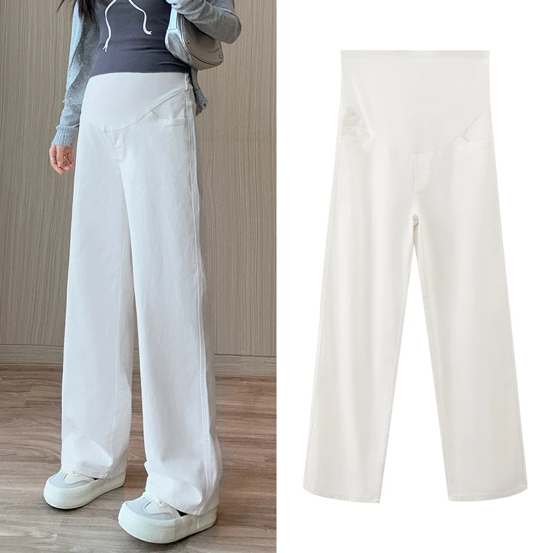 MIDULI米度丽夏季孕妇牛仔裤素雅白色裤子孕妇直筒裤20227