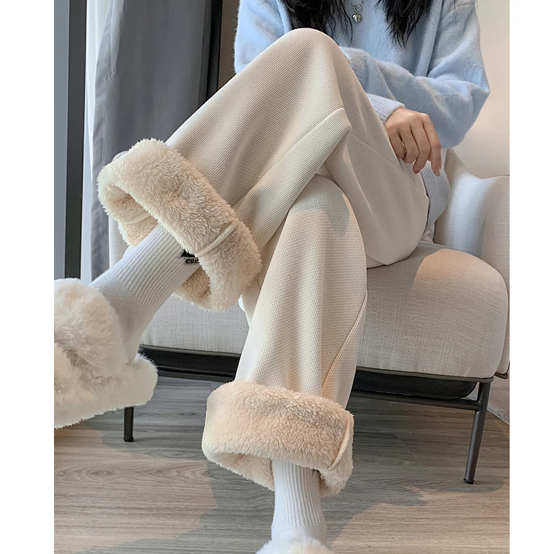 MIDULI米度丽冬季宽松保暖休闲阔腿加绒加厚孕妇直筒裤M50561Y