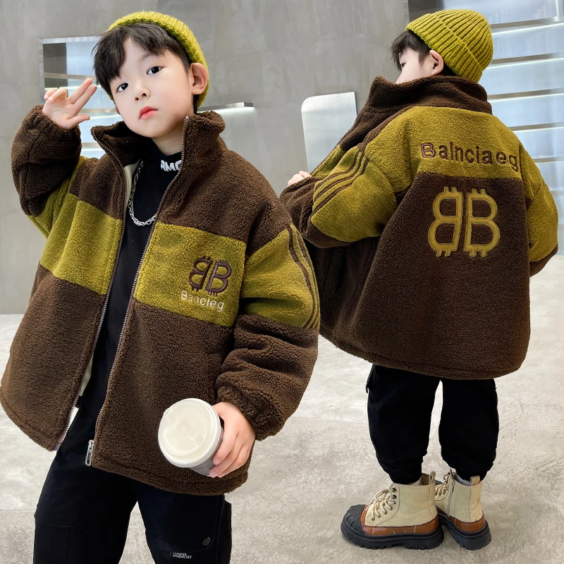 男童冬款加厚外套2023新款儿童装加绒中大童男孩毛毛衣保暖棉服潮