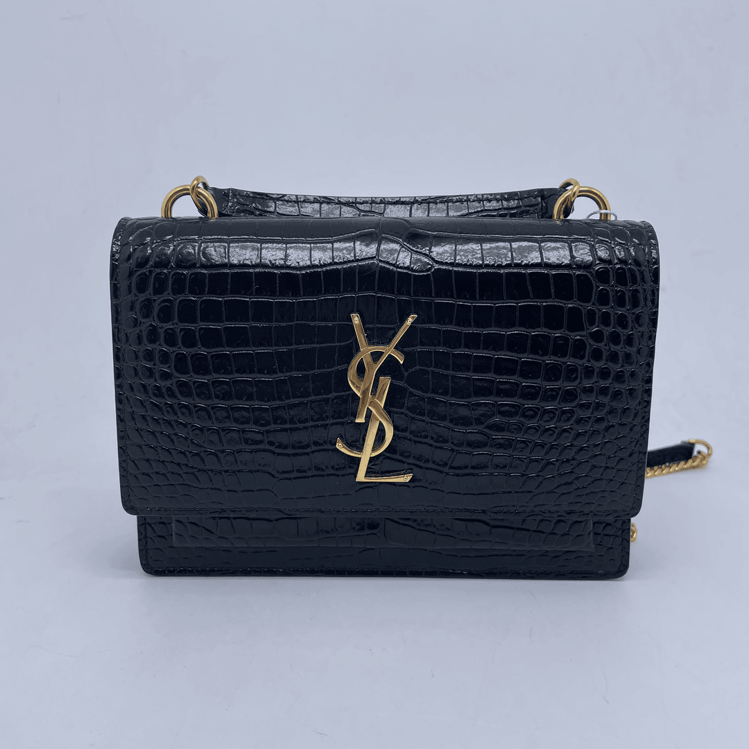 95新 YSL/圣罗兰 圣罗兰鳄压日落/1504167-3 q黑色肩包翻盖经典