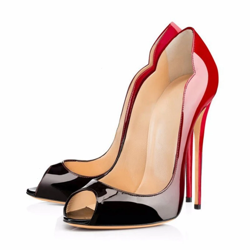 厘米鱼嘴浅口纯色高跟鞋女细跟尖头女鞋13漆皮单鞋婚鞋派对大码