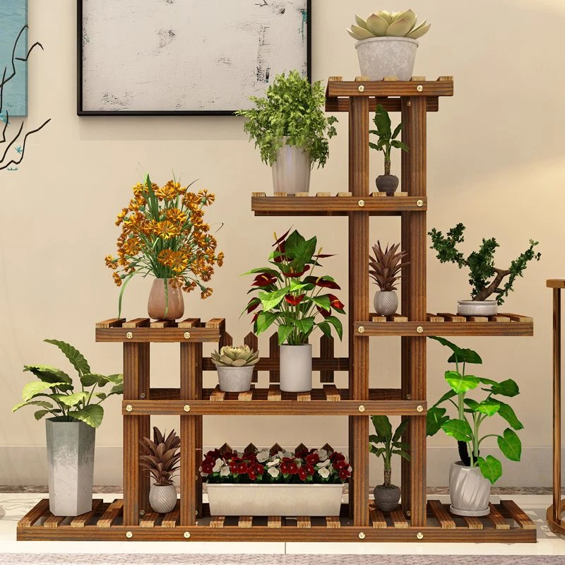 白羽推荐阳台木质花架子置物架室内家用多肉绿萝落地面装饰