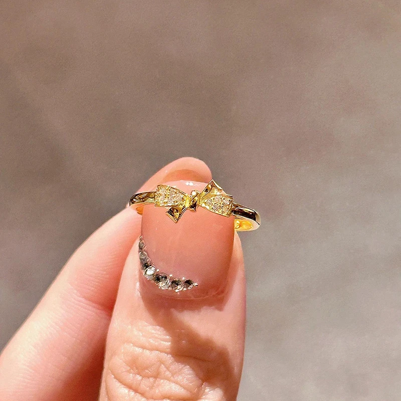 锆石蝴蝶结戒指女夏2023年新款小众设计感指环开口可调节食指戒