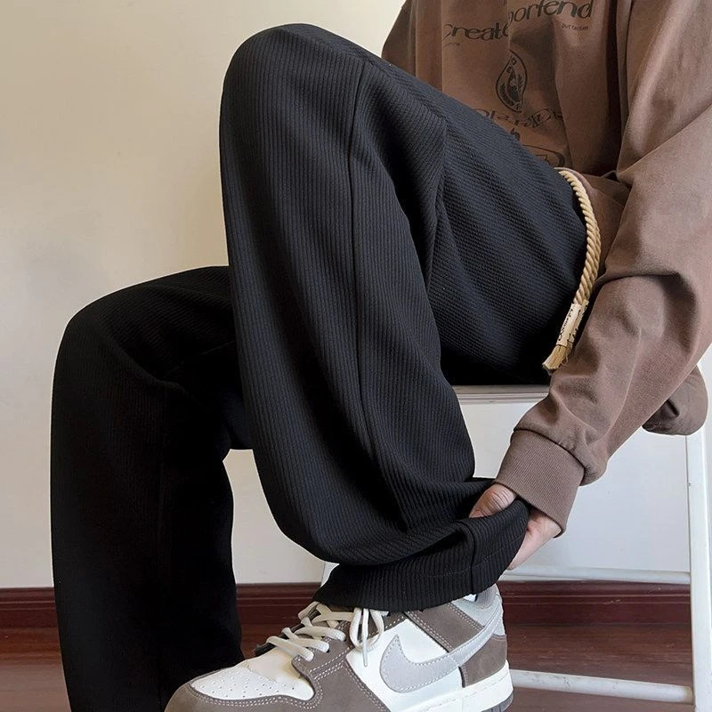 垂感肌理感直筒裤子男款秋冬潮流大码阔腿长裤加绒加厚宽松休闲裤