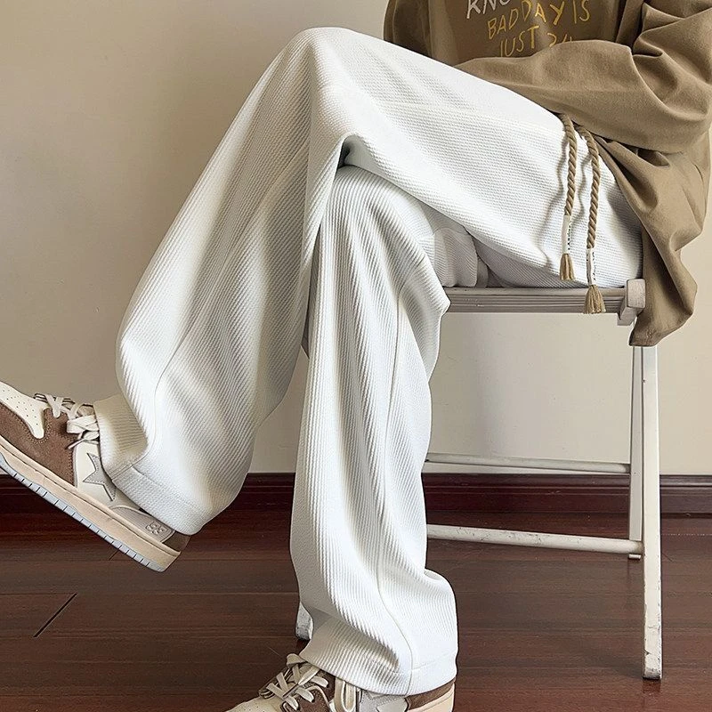 雪尼尔长裤子男秋冬季加绒潮牌卫裤男款阔腿灯芯绒直筒宽松休闲裤