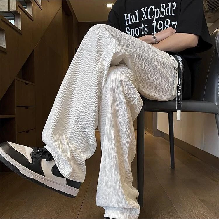 肌理感裤子男士夏季新款潮流百搭垂感休闲长裤美式高街宽松直筒裤