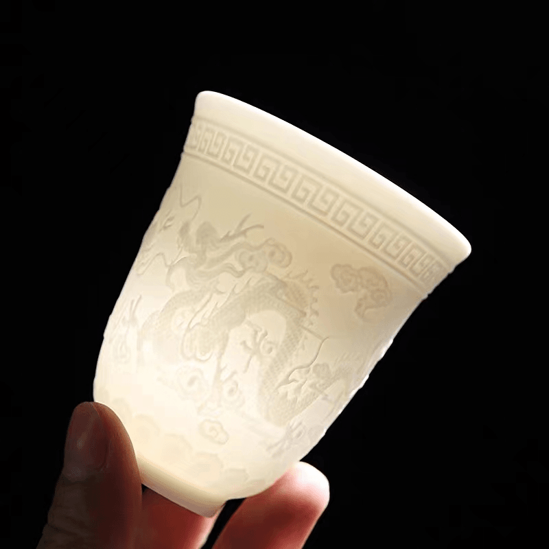 友源白瓷茶杯龙凤主人杯