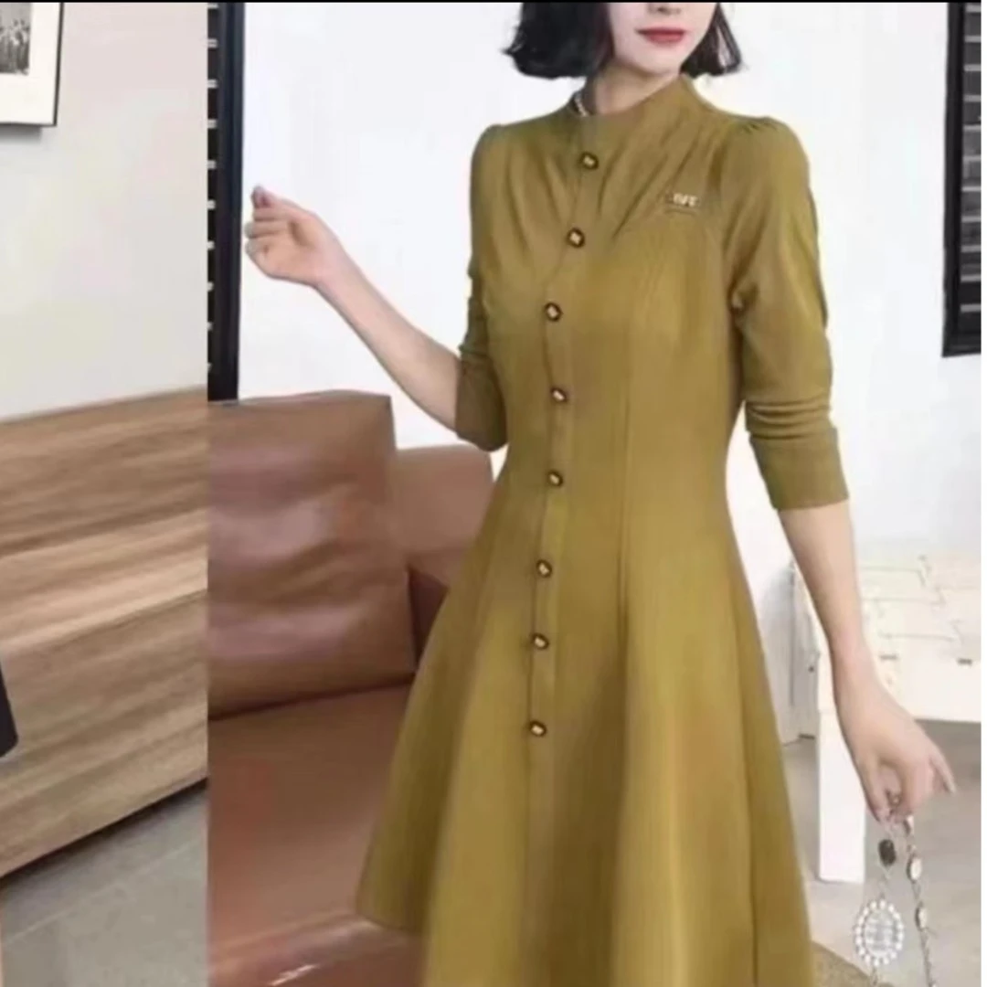 【Y649】2023新款连衣裙秋季显瘦气质款高端女长款立领时尚
