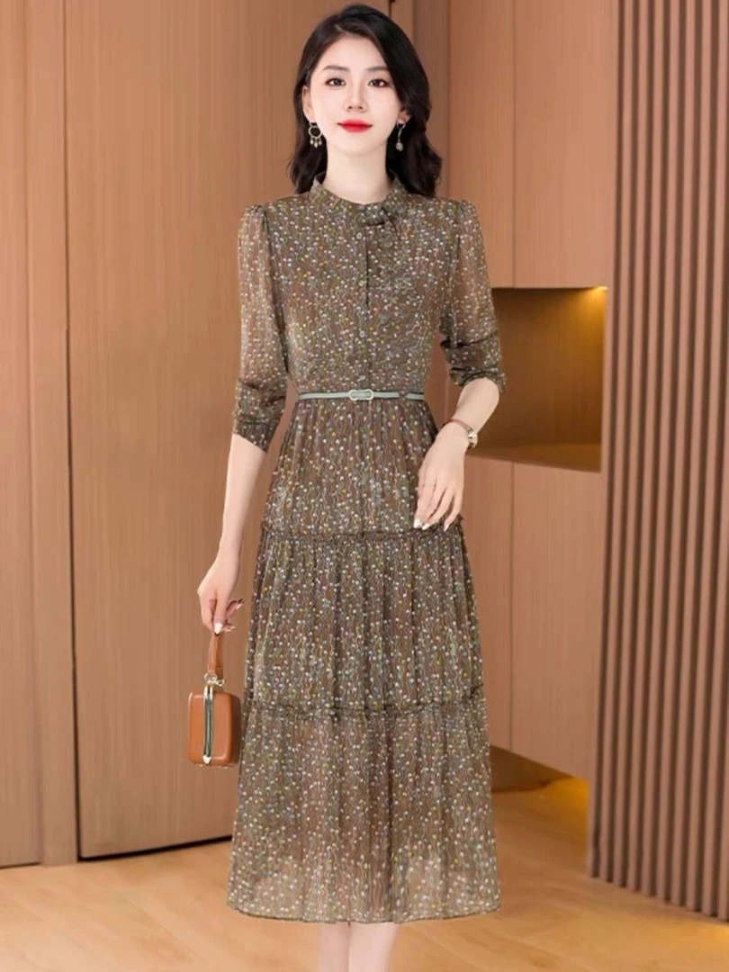 【y699】新款女高档品牌气质品牌长袖纱料裙子