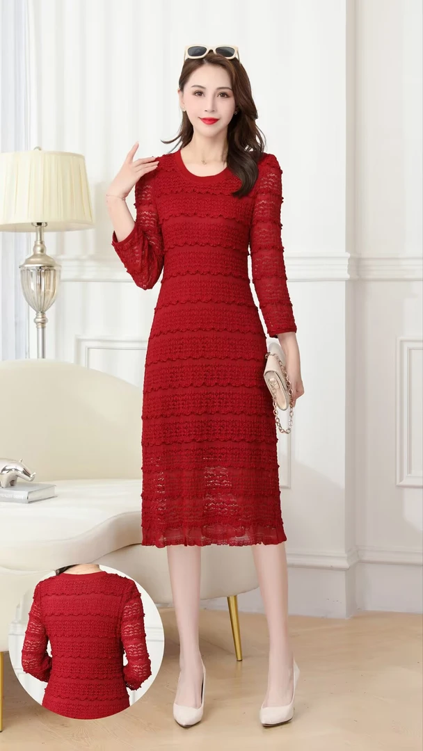 【Y705】门店499！早秋显瘦高腰纯色惊艳包臀气质蕾丝连衣裙