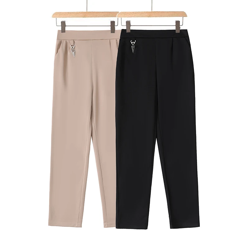妈妈装春秋中高腰休闲百搭长裤中老年女士弹力松紧腰宽松直筒裤子