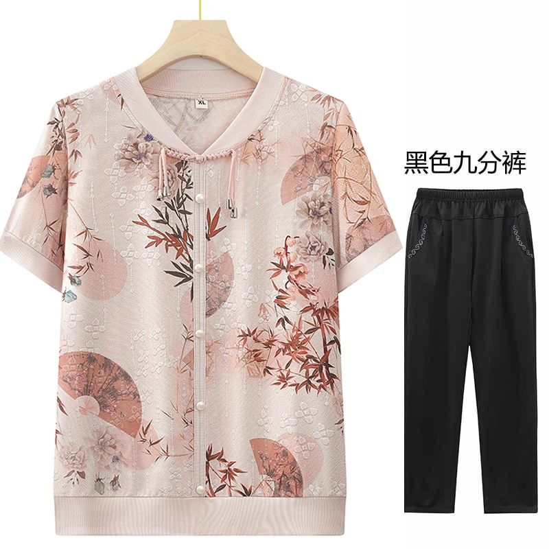 妈妈夏季新国风短袖上衣中老年女装夏装宽松T恤小衫老年人衣服