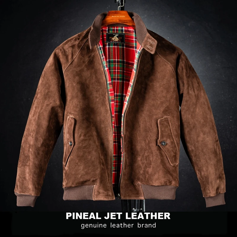 Sunny阳光皮衣【反绒哈灵顿G9】山羊皮阿美咔叽休闲立领反绒皮衣