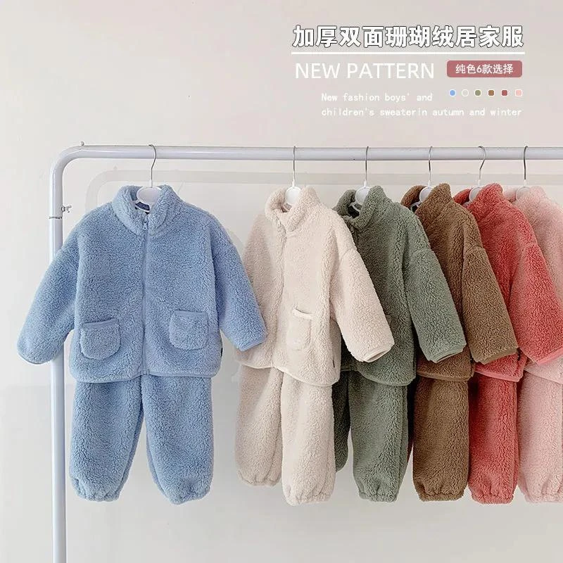 男女童珊瑚绒套装保暖洋气家居服两件套睡衣套装家居服套装【精】