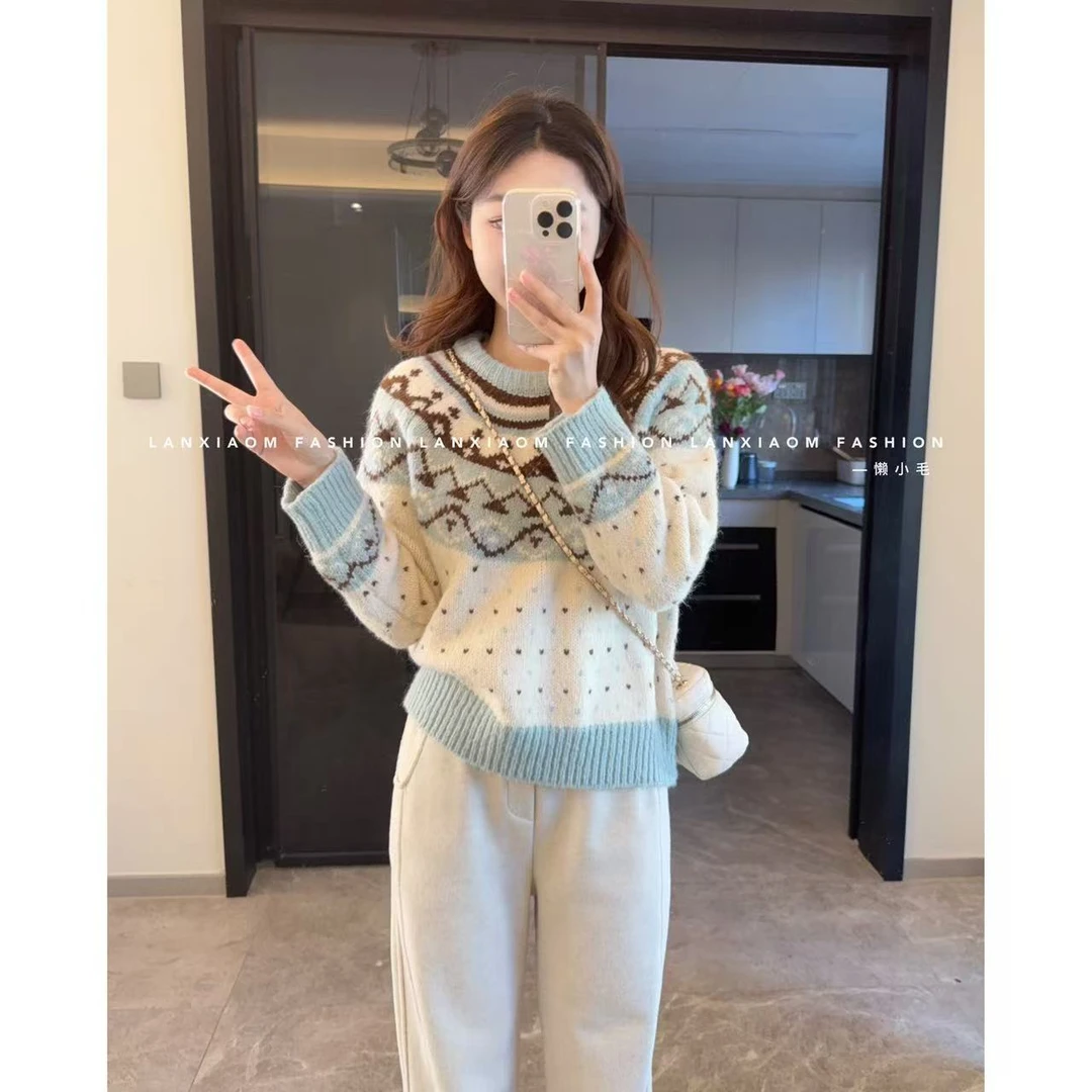 【羊 毛】慵懒风费尔岛复古提花软糯针织毛衣98