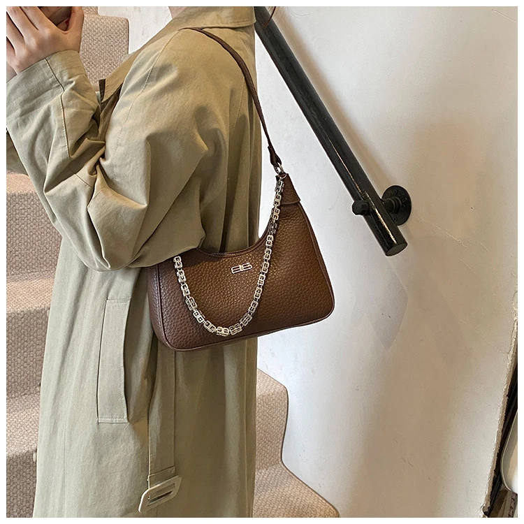 高级感百搭欧美通勤荔枝纹时尚链条单肩腋下包2024新款秋冬27060