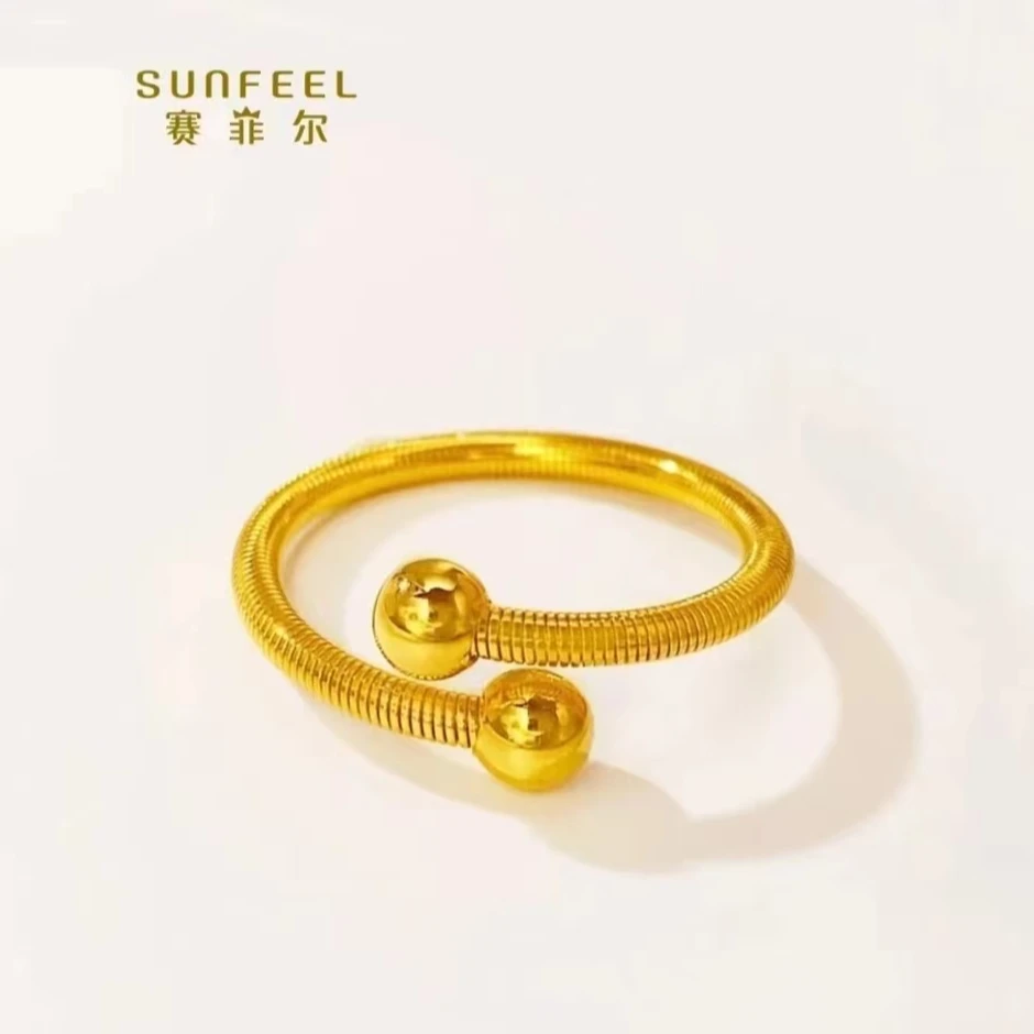 SUNFEEL/赛菲尔黄金万足®足金双珠螺纹弹力黄金戒指