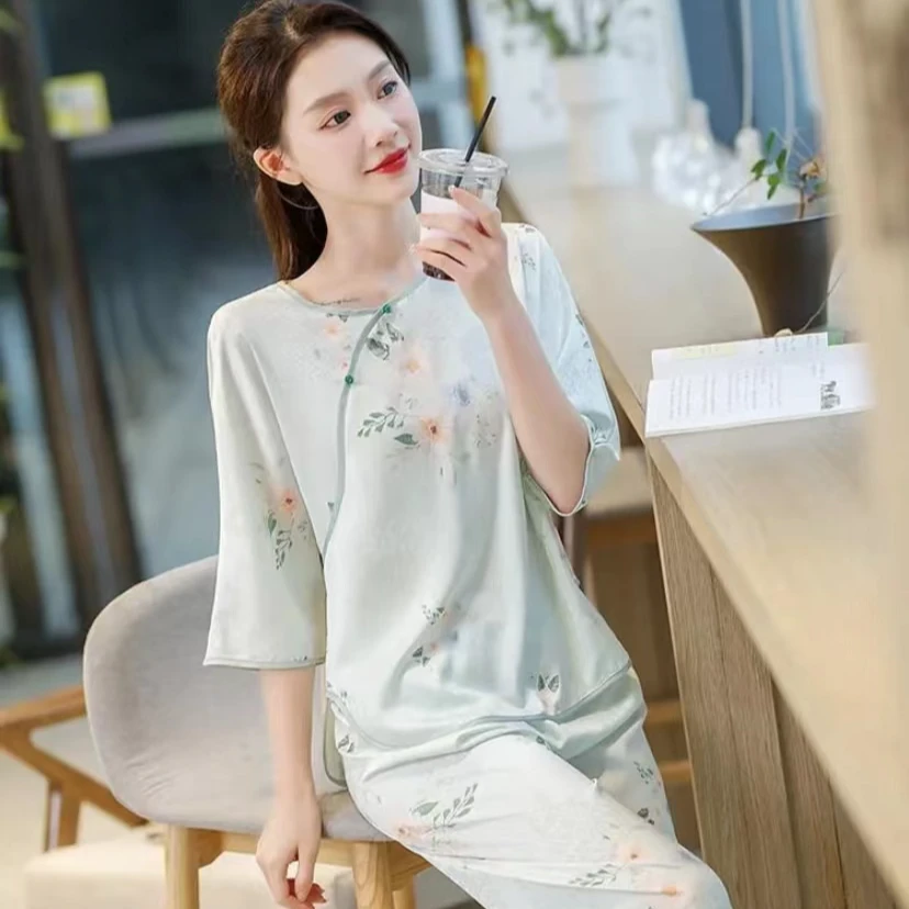 新中式国风套头睡衣女暗纹提花春夏季薄款家居服可外穿高级感时尚