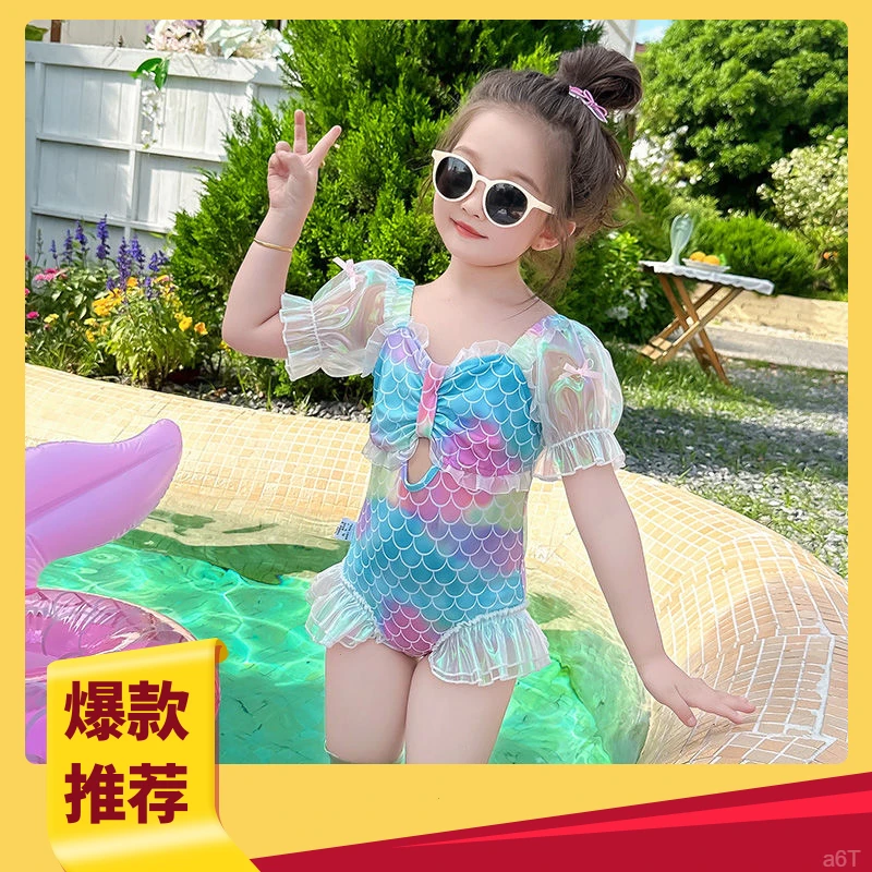 儿童蕾丝宝宝网红泳装裙式游泳潮款连体泳衣女童洋气时尚女孩夏季